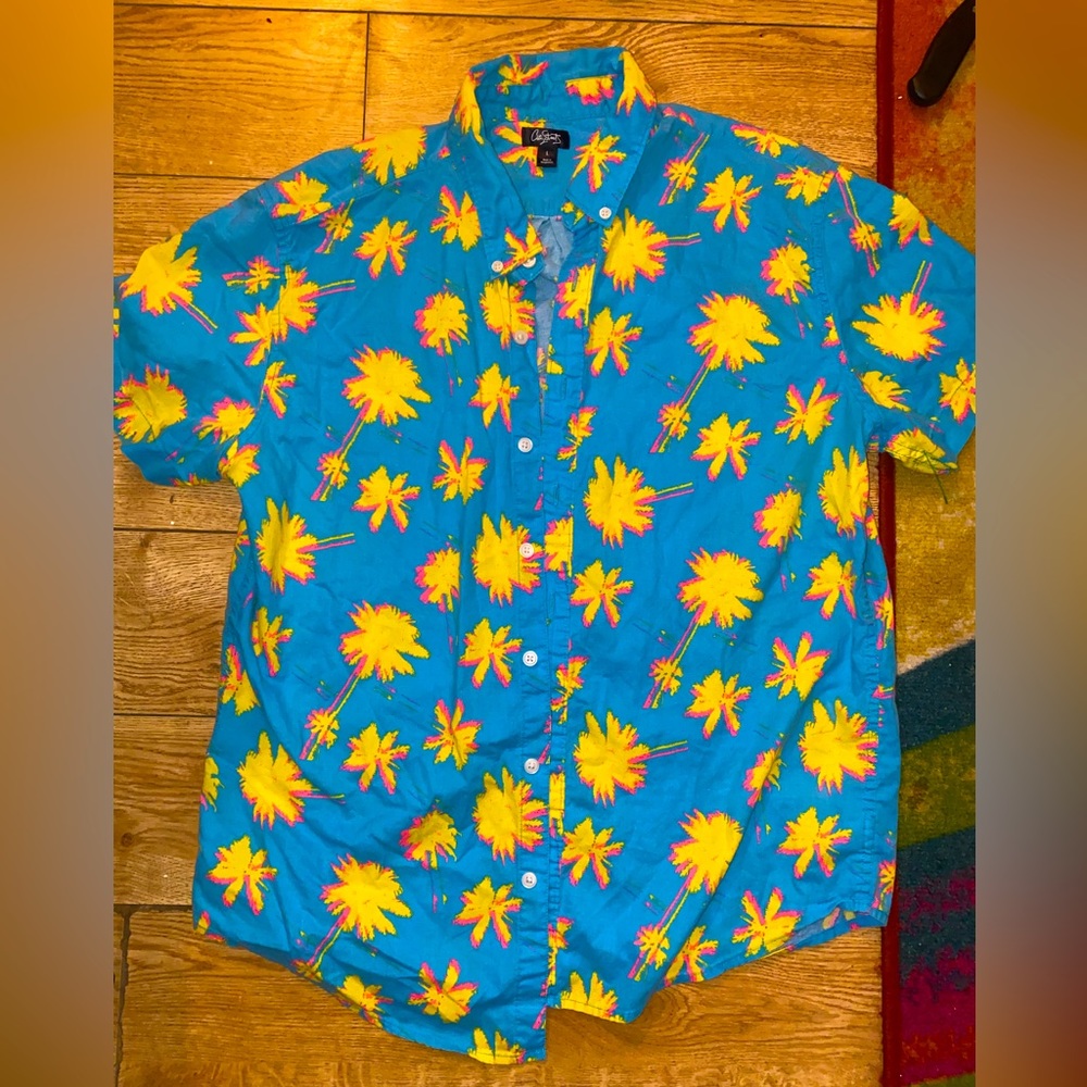 Vntg City Streets Short Sleeve Button Up Shirt Mens Size Large